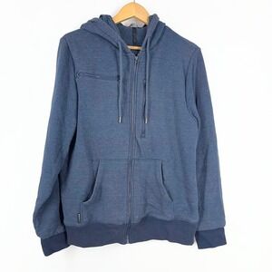 BauBax Mens Travel Hoodie Full Zip Heather Navy Blue Multi Pocket Eye Mask L